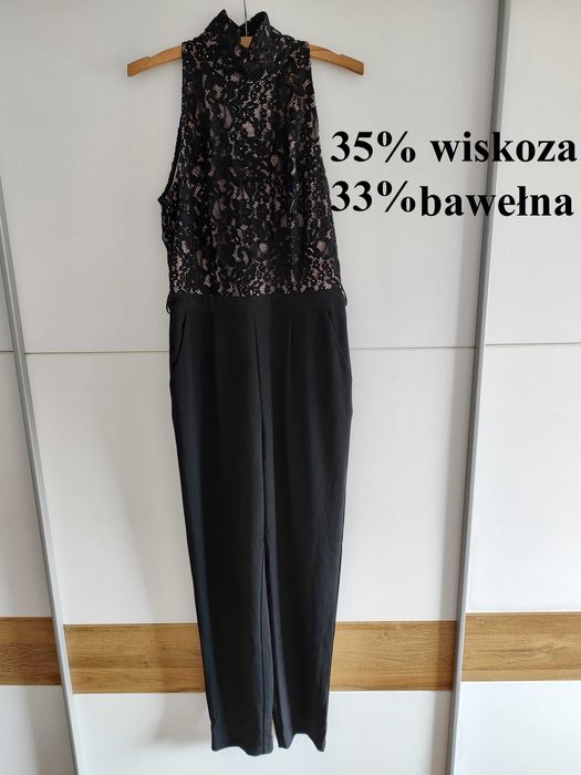 Czarny kombinezon damski koronka elegancki r. 38 Spotlight