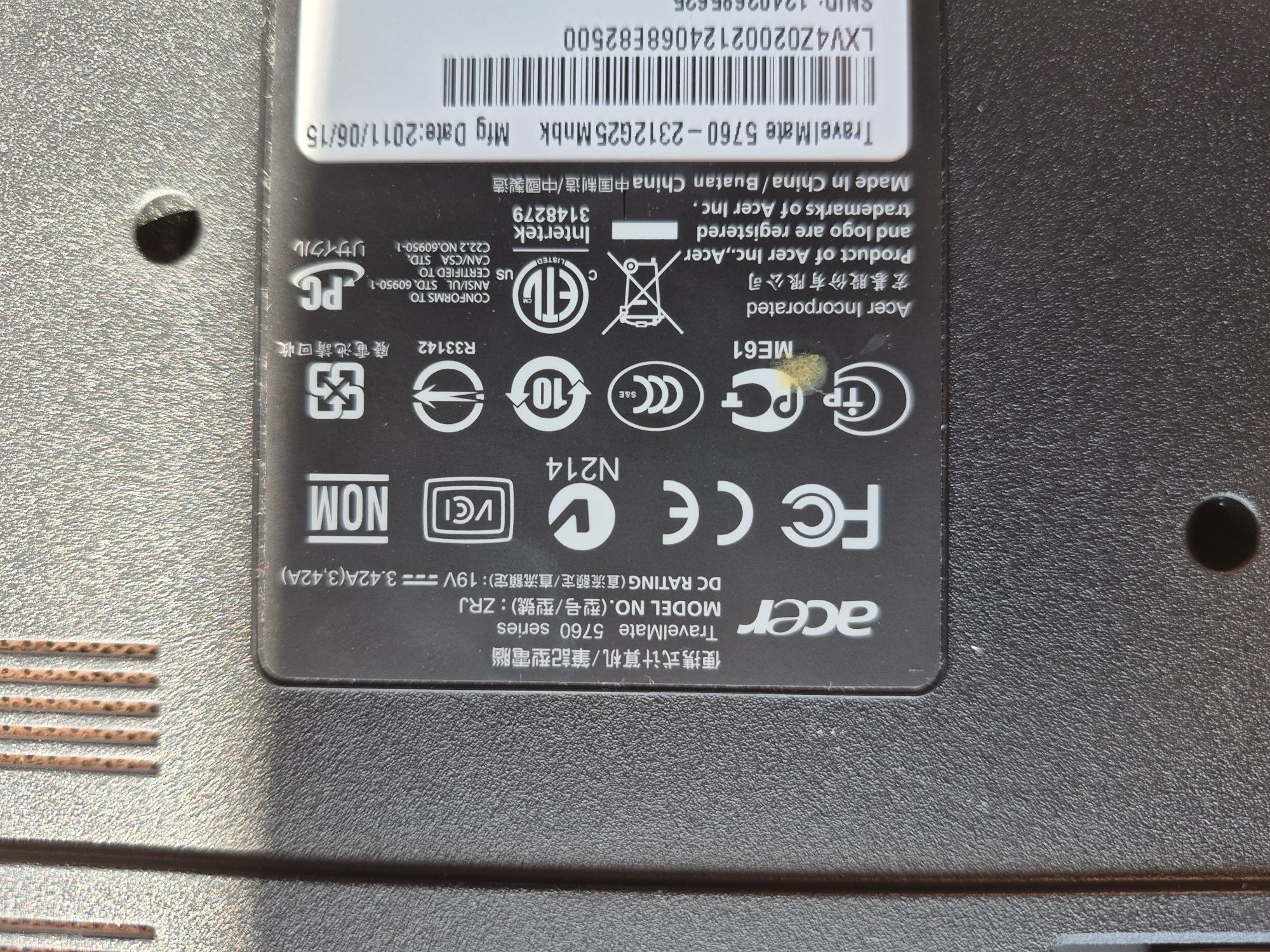 Laptop Acer TravelMate 5760 i3