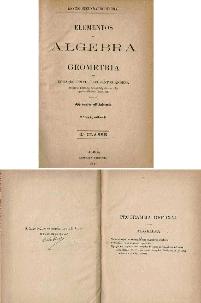 Livro de elementos de Algebra e Geometria para a 3Classe