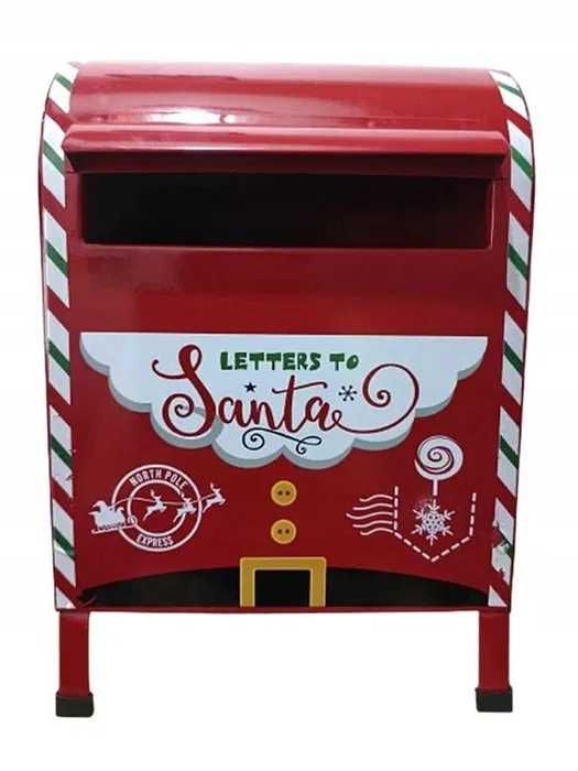 Świąteczna metalowa skrzynka na listy do Mikołaja czerwona