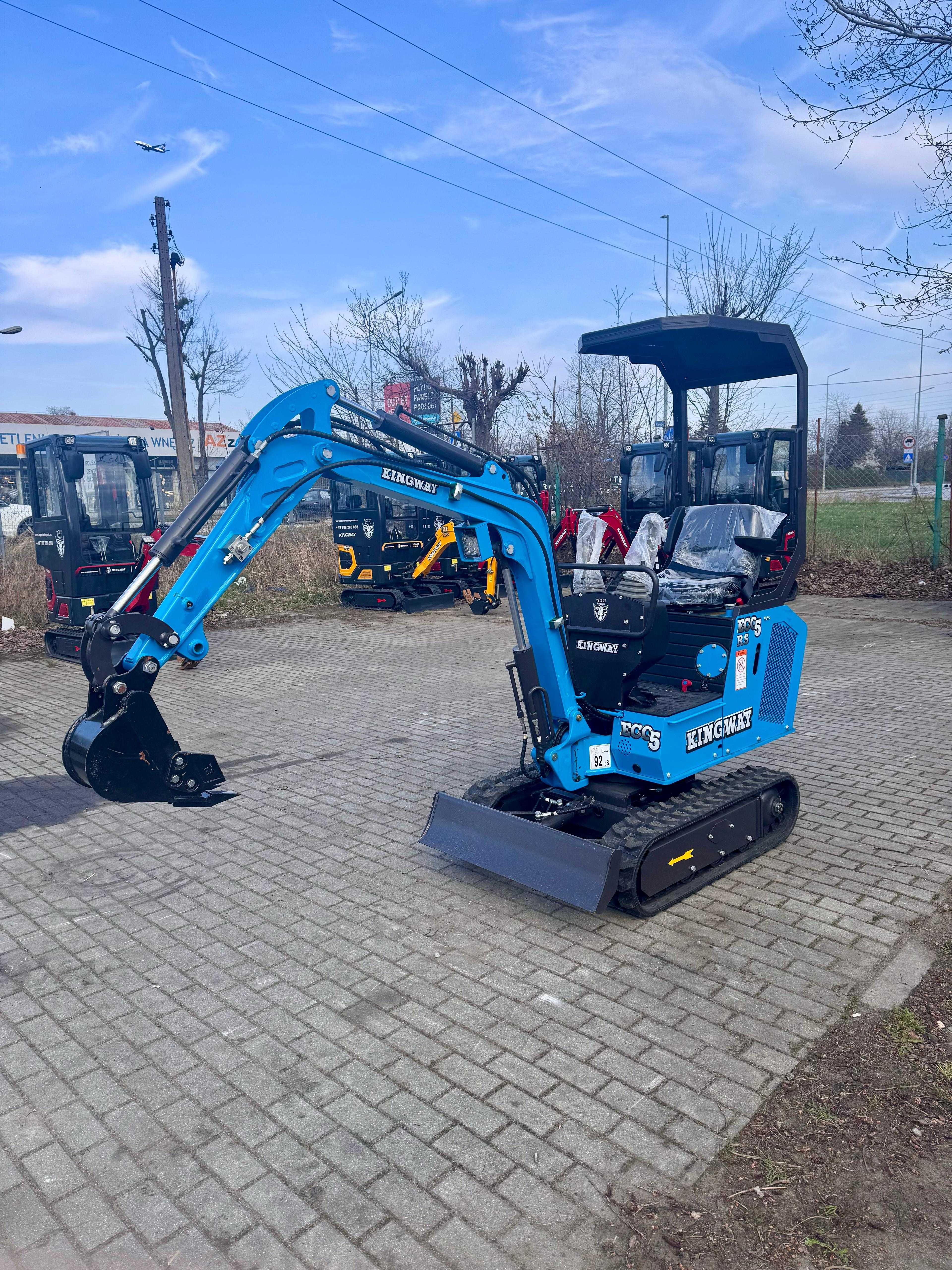 KINGWAY Minikoparka ECO5RS 1000kg +3 ŁYŻKI, Ramie Skrętne, NIEZAWODNA