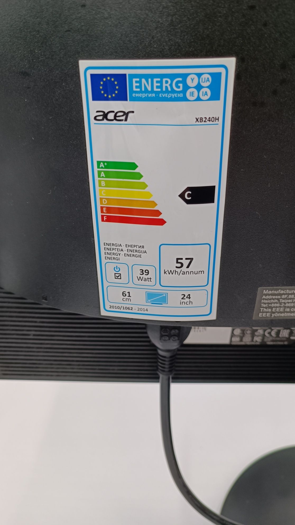 Monitor Acer XB240H, pivot, zalany