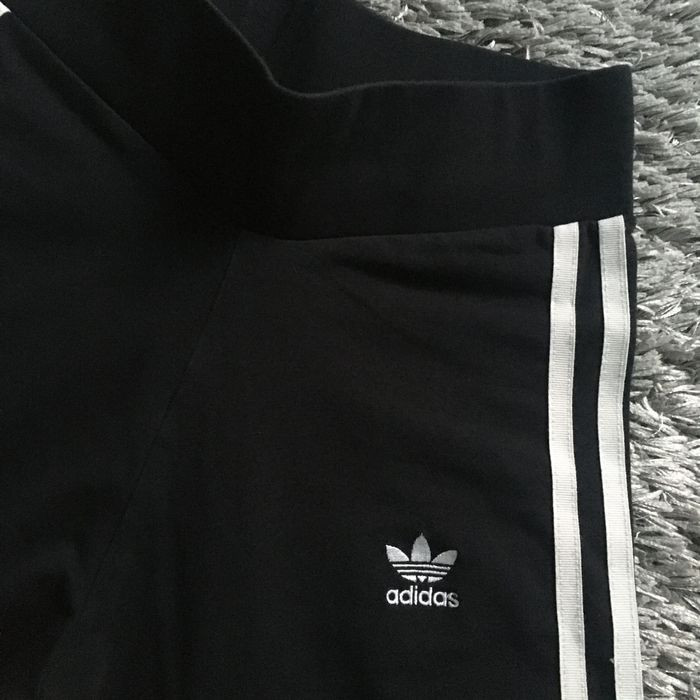 Czarne Legginsy Adidas z 3 paskami i z wysokim stanem High Waist XS/34