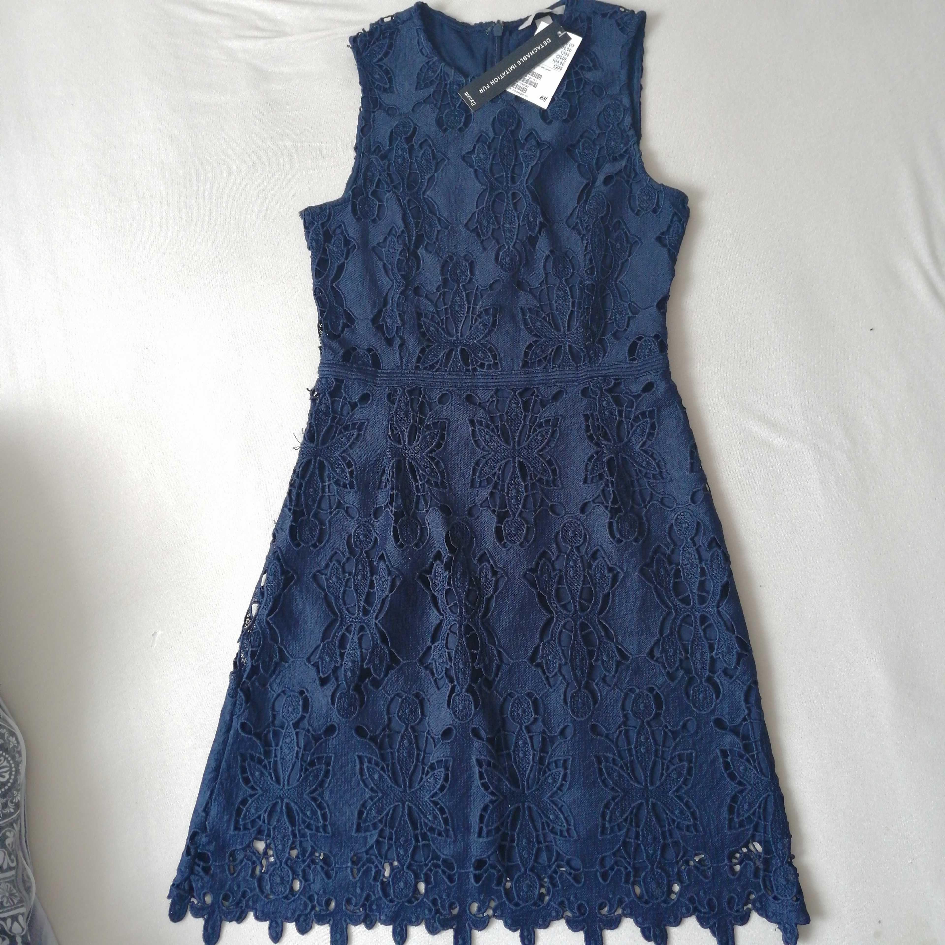 Nowa sukienka azurowa xs h&m 34 granatowa