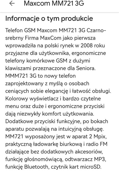 Telefon komórkowy GSM Maxcom MM721