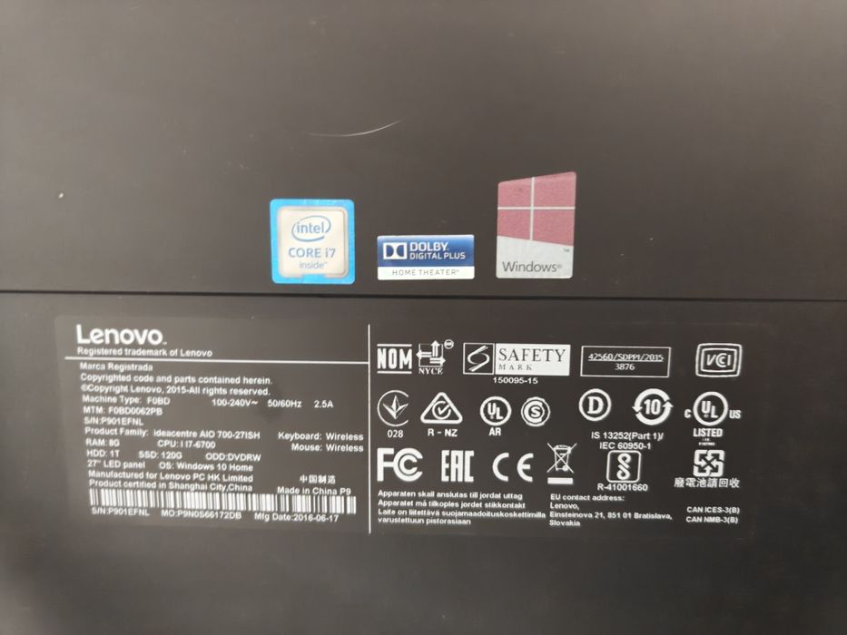 Lenovo AIO 700‑27ISH i7‑6700 27" FHD GTX 950A 8GB RAM SSD+HDD JBL