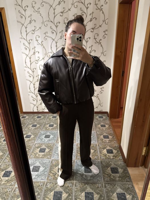 Куртка mango шкіряна шоколадна