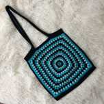 Torba czarna niebieska błękitna shopper patchwork y2k vintage szydełko