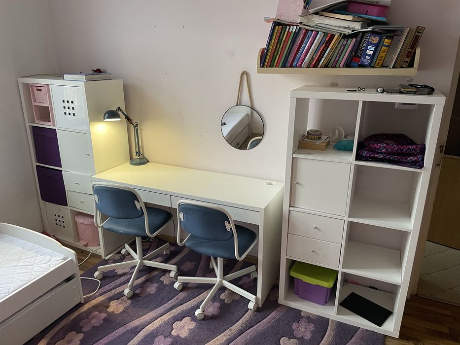 Biurko 2x krzesła 2x regały KALLAX lampka lustro Poznań