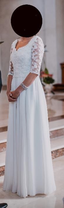 SUKNIA ŚLUBNA z koronki i muślinu, rozm. 36/38