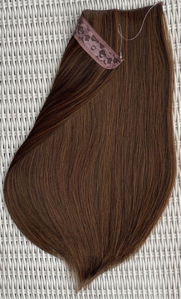 Włosy doczepiane, ciemny naturalny brąz, włosy na żyłce ( 433 )