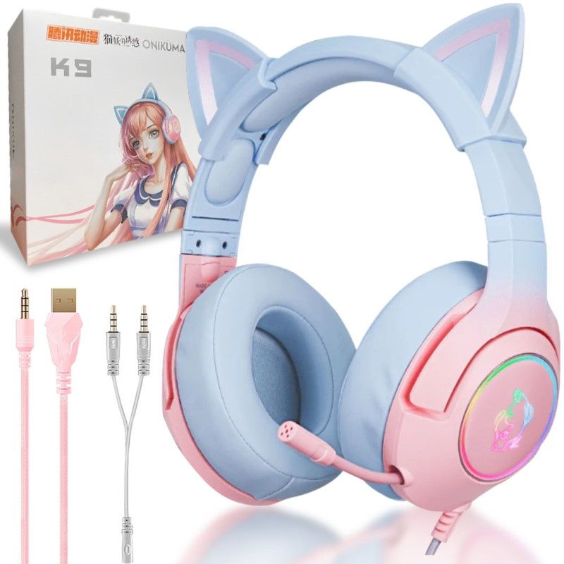 Onikuma K9 Cat Słuchawki Gamingowe Nauszne Rgb : Kolor - Biały/Różowy