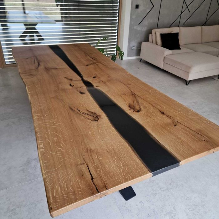 Stół z żywicy epoksydowej pod wymiar dąb orzech metal industrialny 8os