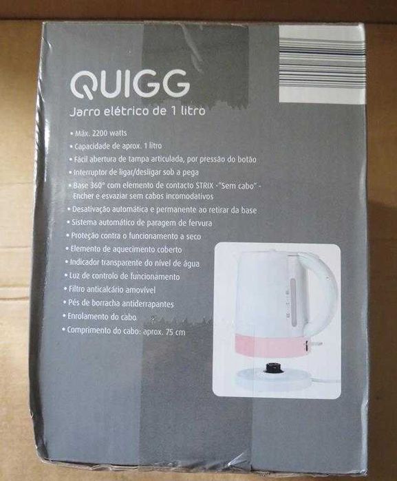 Jarro elétrico 1L Potência 2200W Marca QUIGG NOVO EMBALAGEM FECHADA 8€