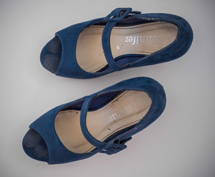 sandały sandałki niebieskie marynarskie na koturnie Jennifer rozm. 35