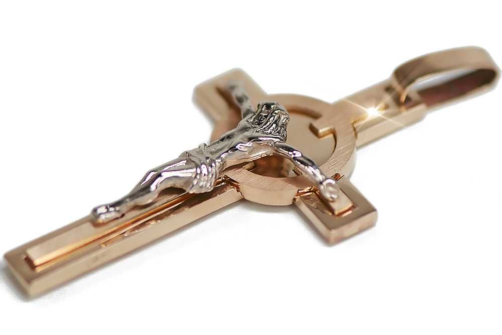 Złoty krzyż Katolicki 14k 585 zawieszka z czerwonego złoto ctc096wr P