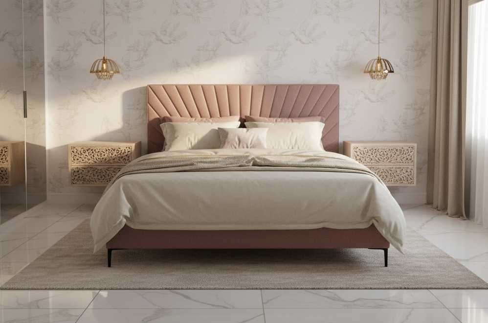 Łóżko tapicerowane na nóżkach z pojemnikiem na pościel 180x200