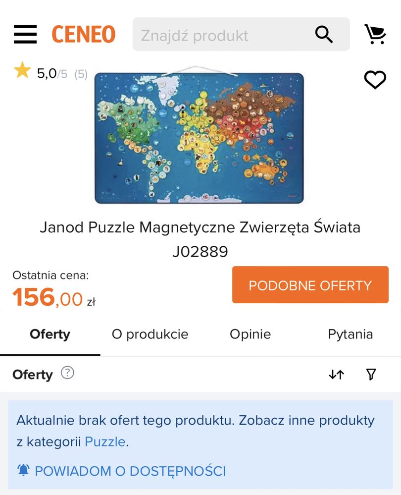 Magnetyczna mapa świata Janod 201 elementów