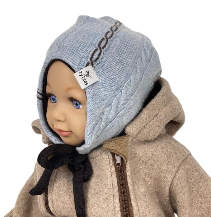 Czapka wiązana 74/80 cm wełna merynos merino 100% wool