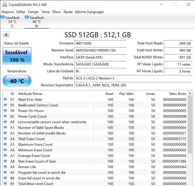 SSD SATA 512GB marca rcobd