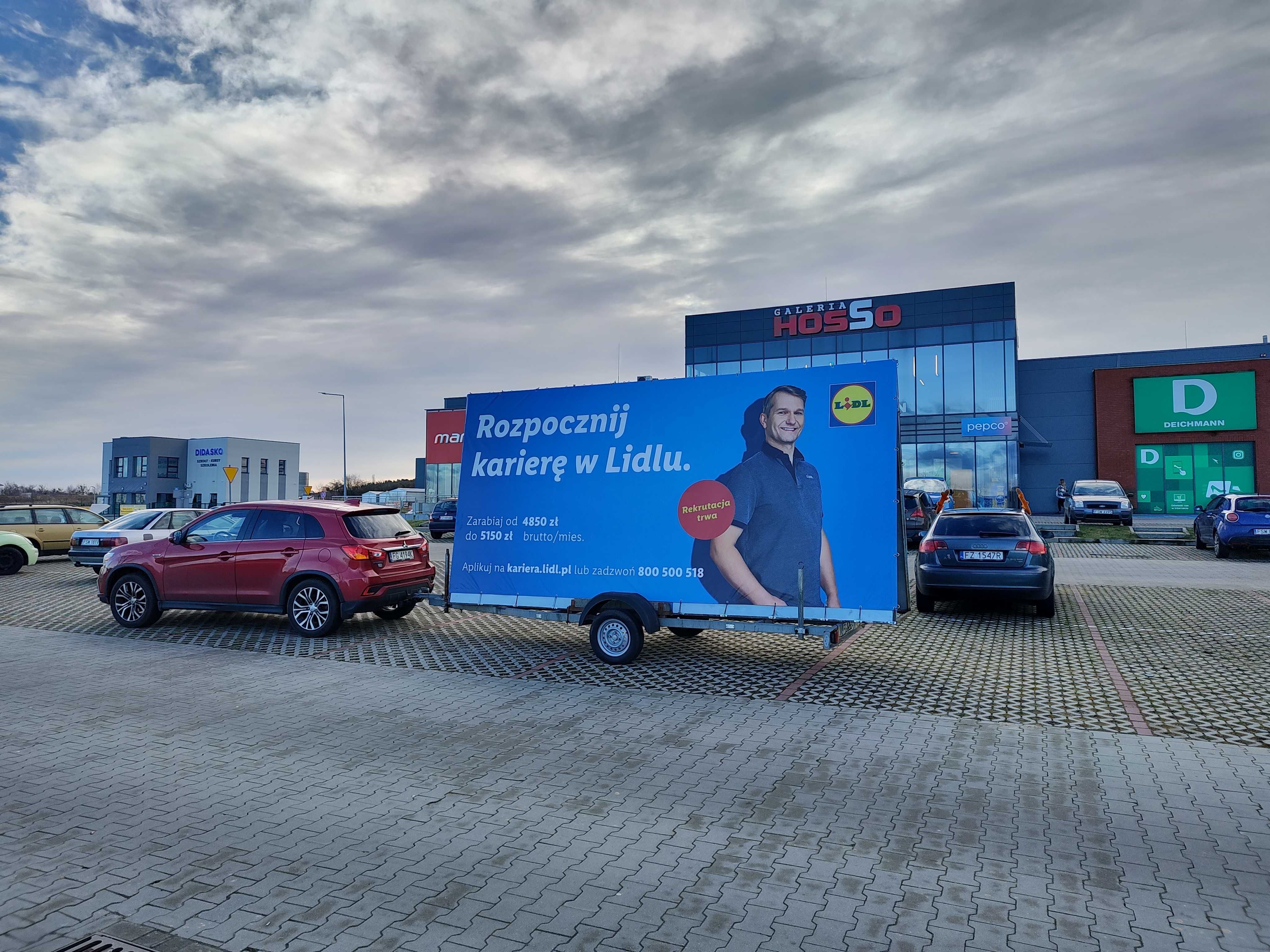 Reklama mobilna, przyczepa reklamowa, mobilny billboard Zielona Góra.