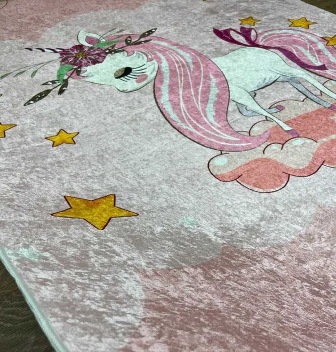 Килим безворсовий дитячий для дівчинки єдинорог коврик рожевий