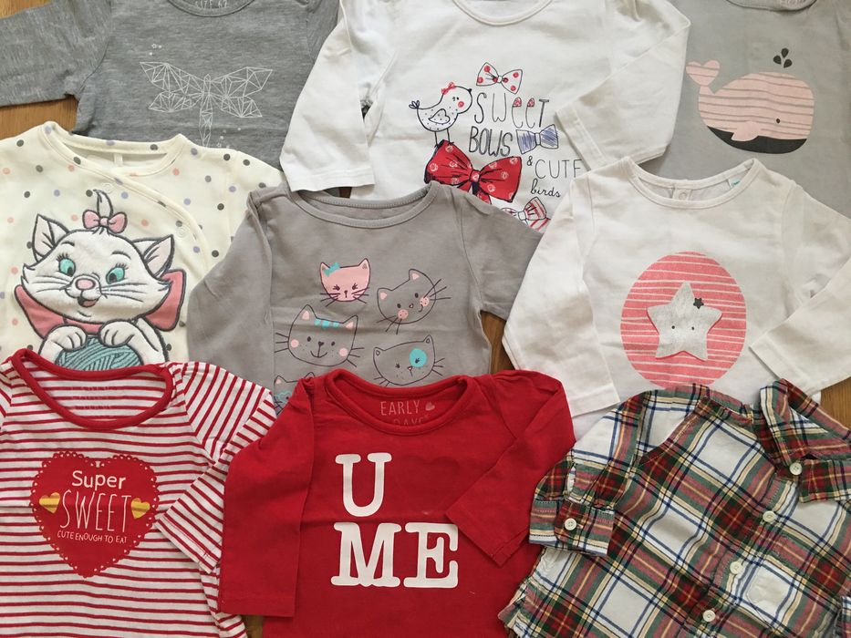 Zestaw bluzek długi rękaw/koszulek/t-shirtów r.62/68