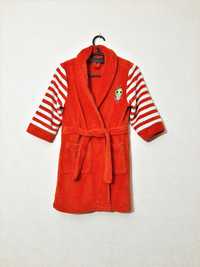 Домашній халат теплий червоно-кораловий біла смужка на дівчинку 2-5р