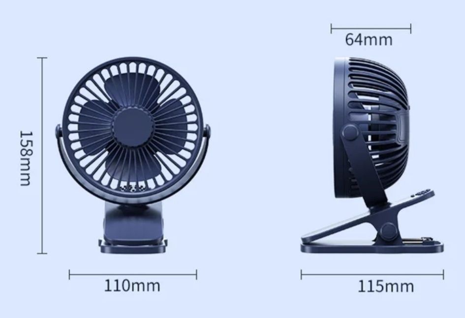 Мини вентилятор с аккумулятором USB на прищепке зажим