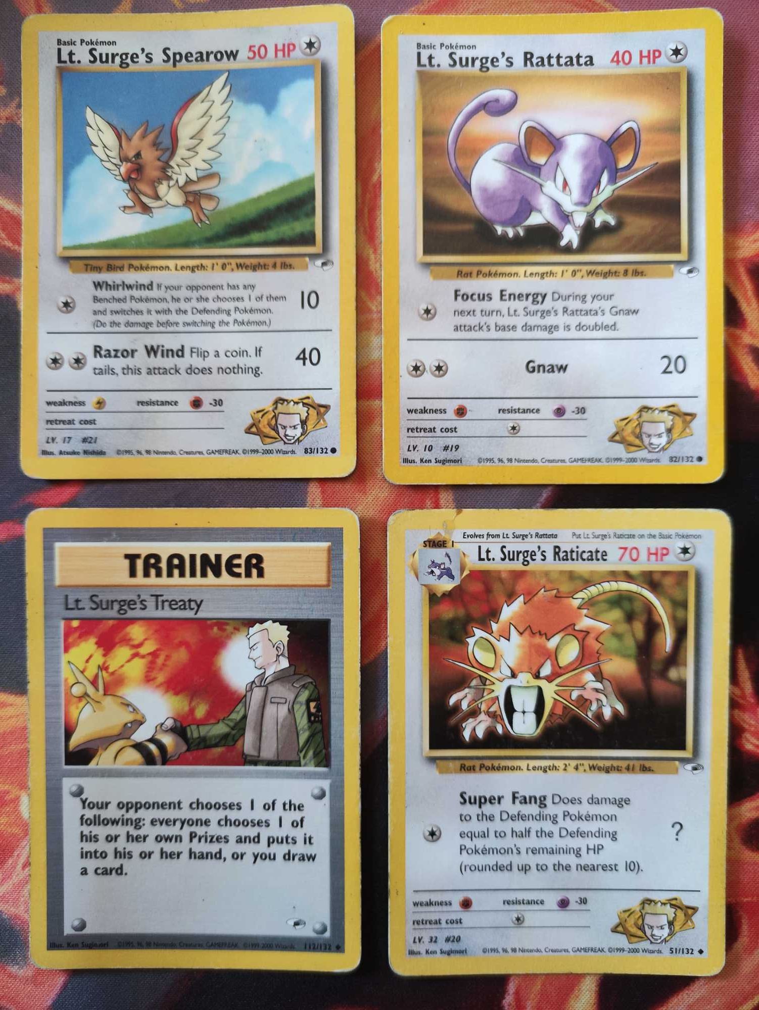LT. Surge's Pikachu mais 6 cartas da edição Gim Heroes