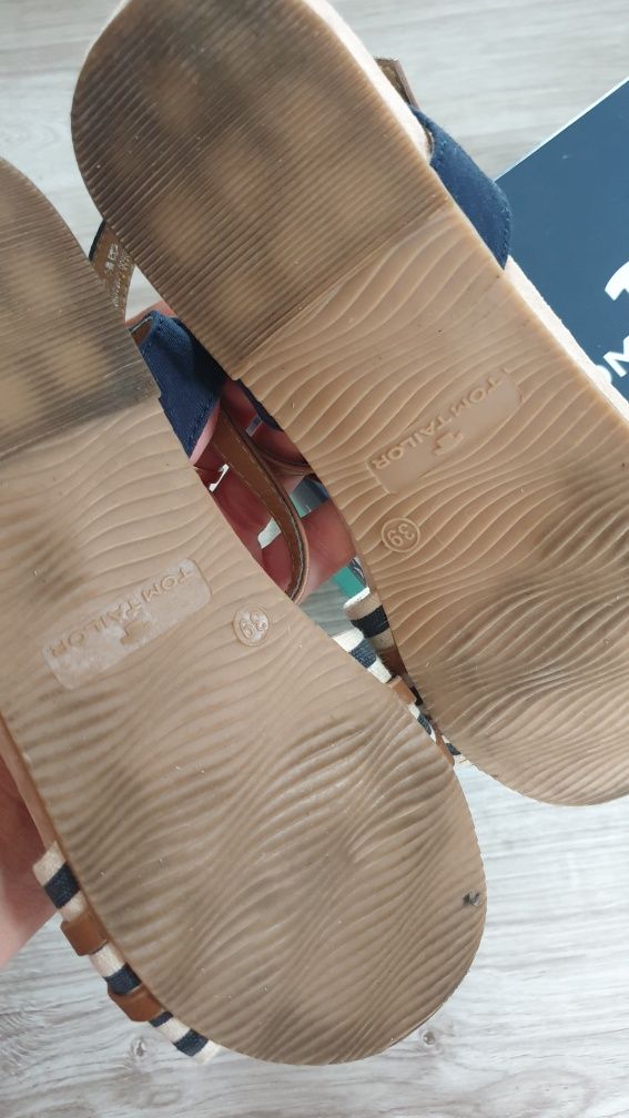 Buty sandały damskie skórzane oryginalne Tom Tailor roz 39 beż granat