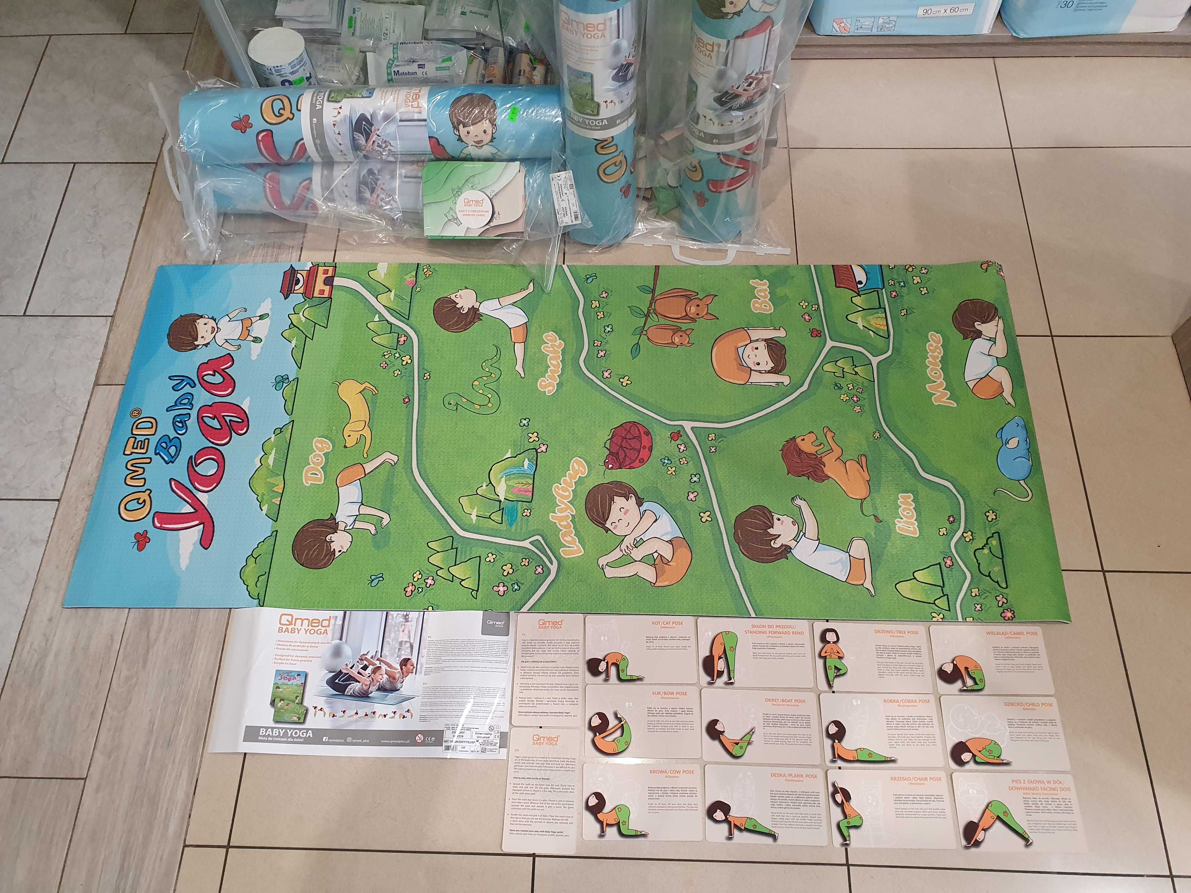 QMED BABY YOGA  Mata do ćwiczeń dla dzieci + zestaw kart 145x61x0,6cm