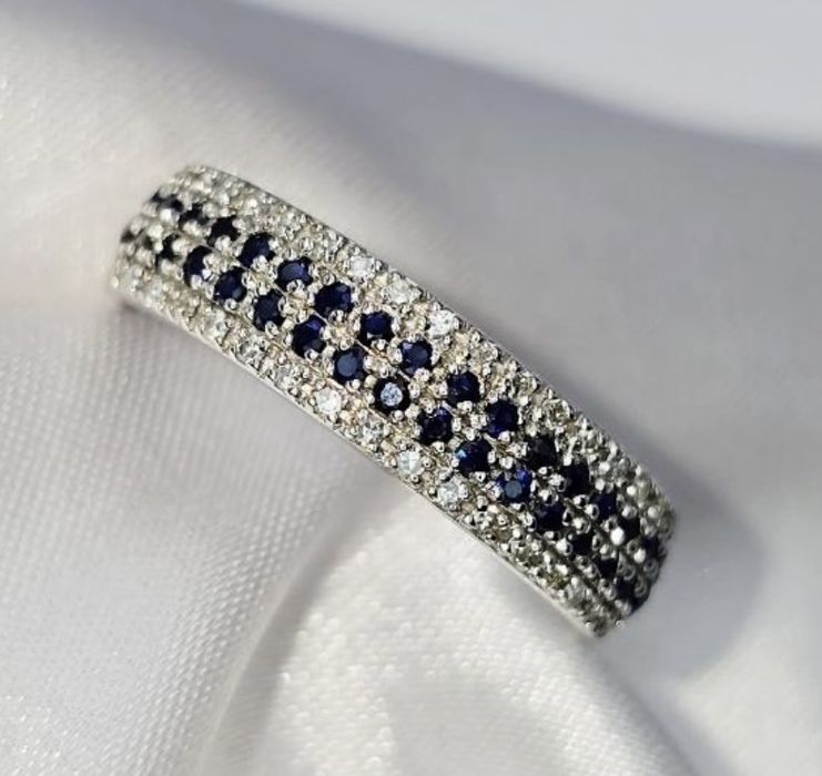 #каблучка#золото585# белое# размер 16,5#сапфир#бриллиант#