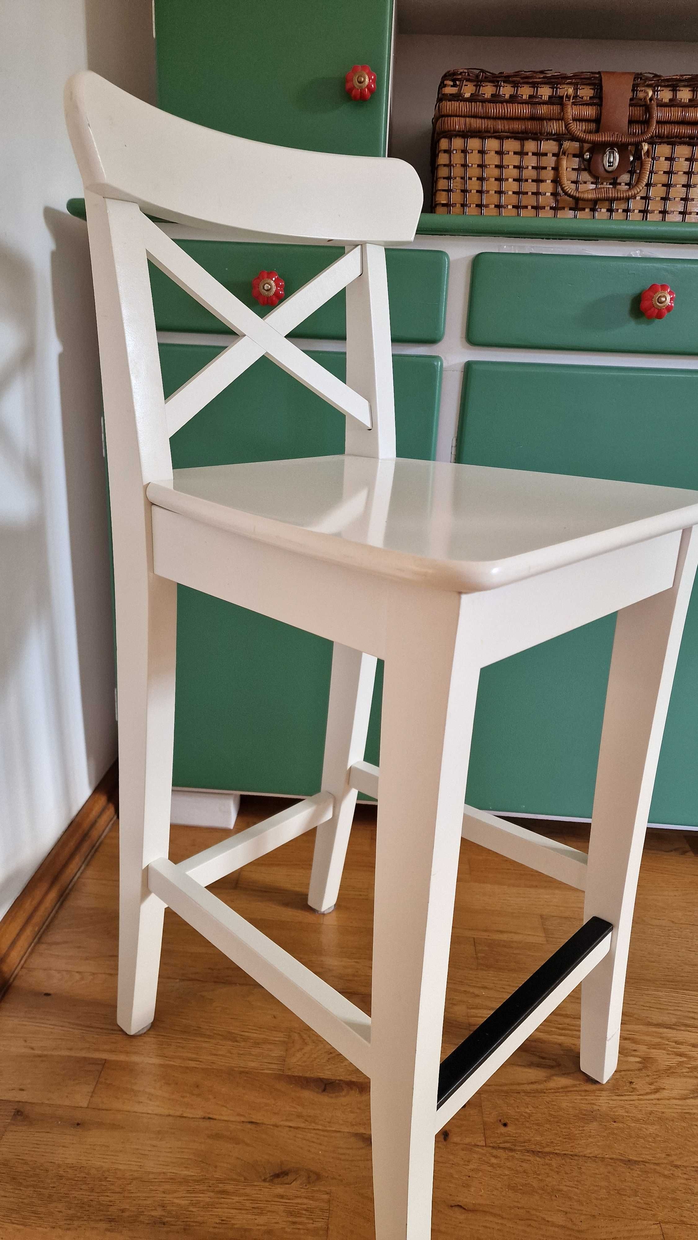 Stołek Barowy Hoker Biały Drewniany Ikea INGOLF