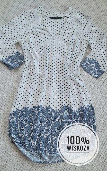 Piękna sukienka koszulowa z długimi rękawami w kropki print ornament