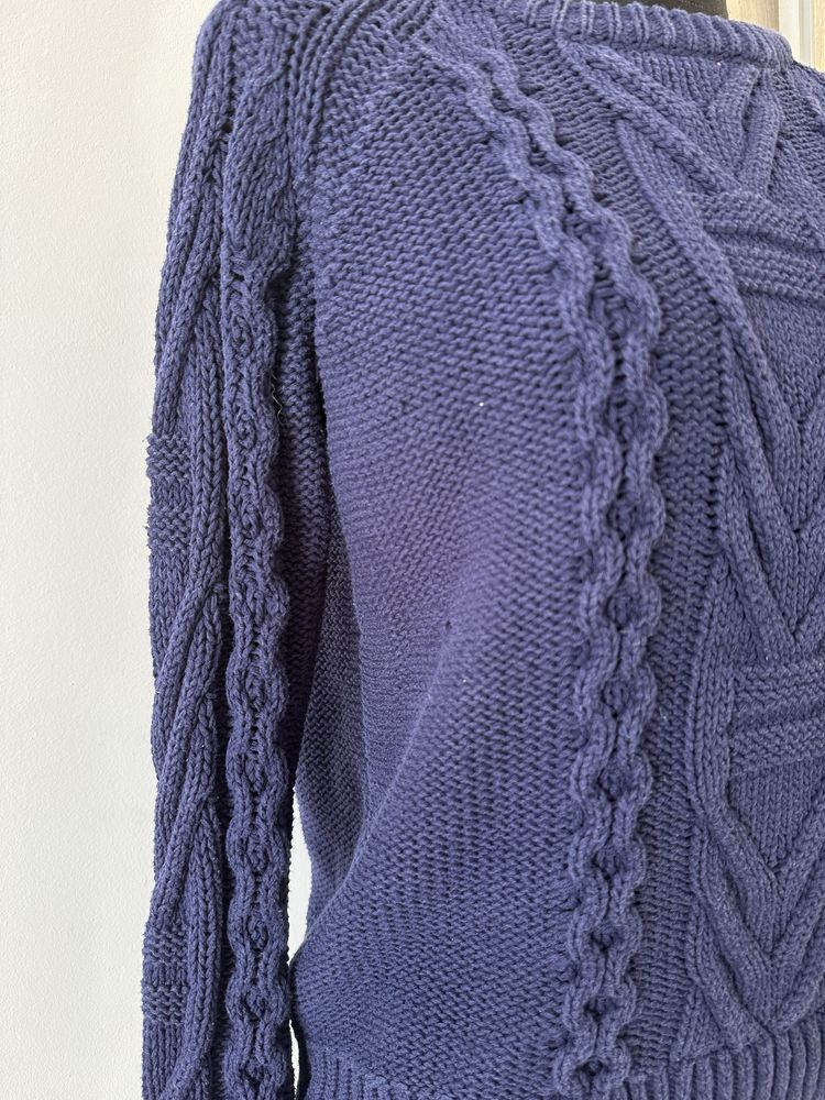 Granatowy sweterek warkocz 100% bawełna