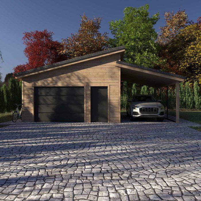 Budowa tarasów drewnianych, garaży, wiat. Projekt, taras, garaż.