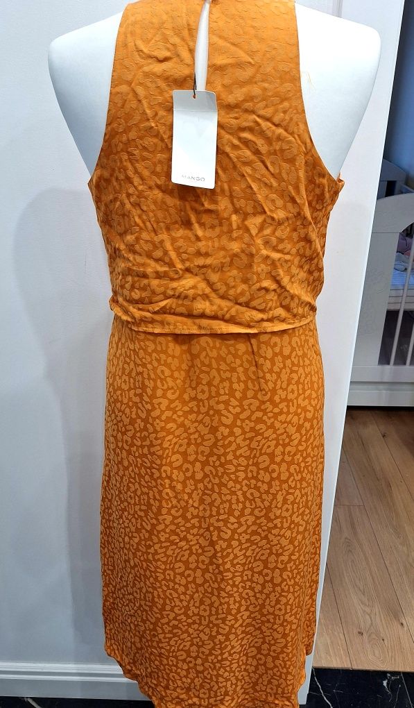 Sukienka elegancka midi wiskoza 100% viscose pomarańczowa na przyjęcie