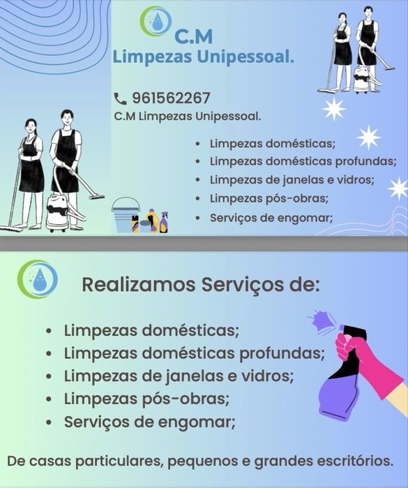 Faço limpezas e serviços de engomar roupa 8€h