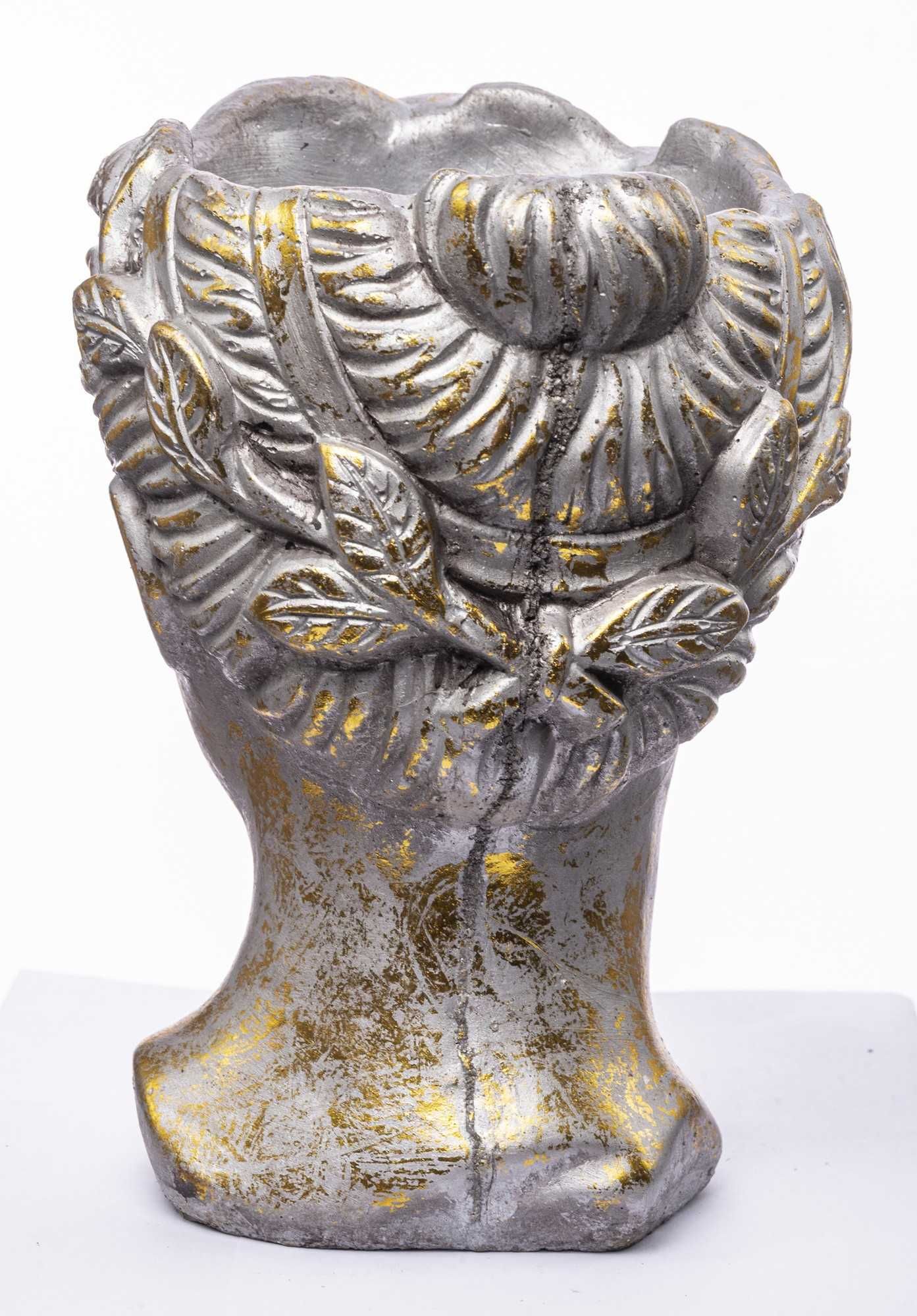 Osłonka doniczka głowa betonowa złota 20 cm