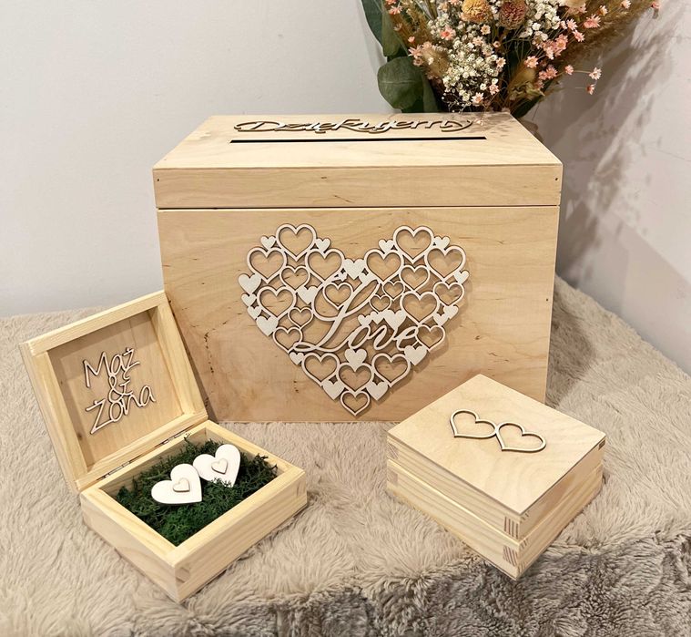 Skrzynka na Koperty Ślubne + Szkatułka na Obrączki Naturalne 1