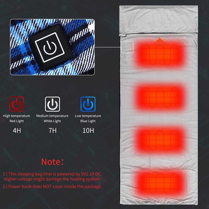 Вкладиш в спальний мішок з підігрівом 60С від Power Bank USB 90х220