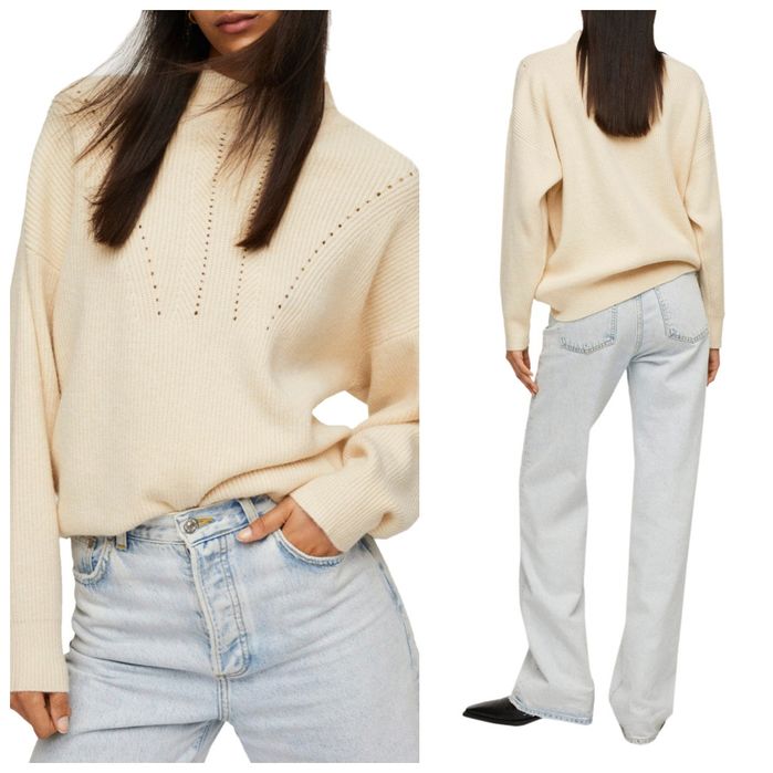 MANGO L luźny pudelkowy sweter oversize śmietankowy kolor bardzo miękk