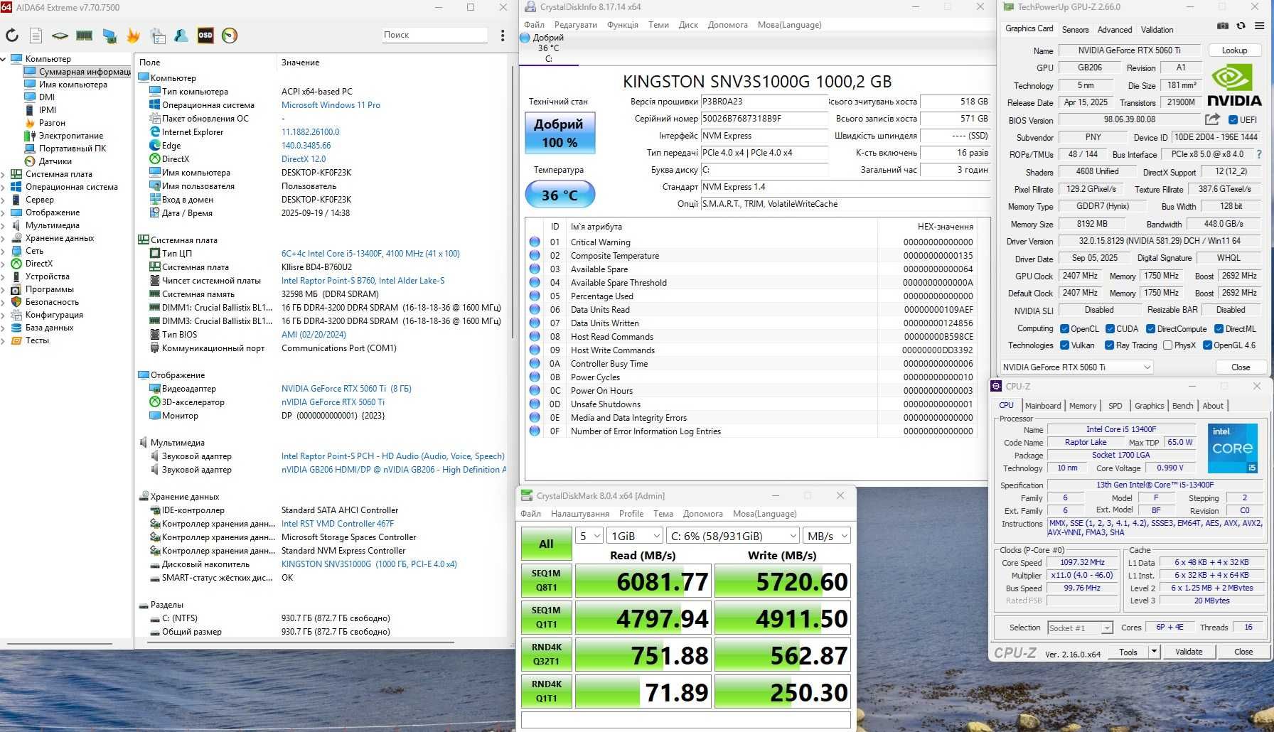 RTX5060Ti I5 13400F ОЗУ 32GB M2 Новий Ігровий Комп'ютер Системний блок