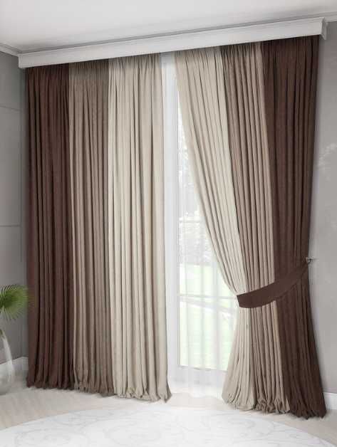 штори триколірні беж капучіно шоколад мікровелюрові