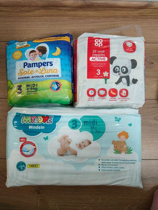 Підгузники Pampers 2 і 3 розмір всього 5 пачок.