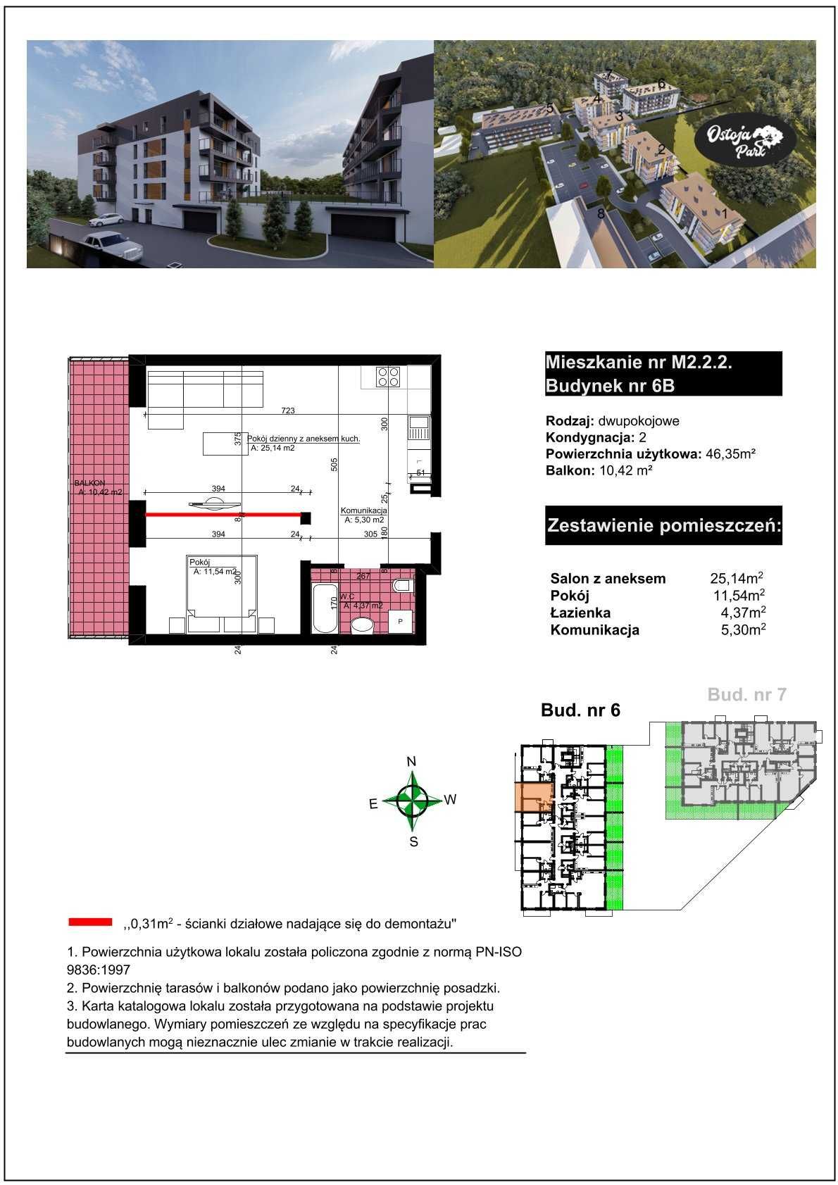 Ostoja Park, 2 pokoje, 46,35 m2, balkon 10,42 m2