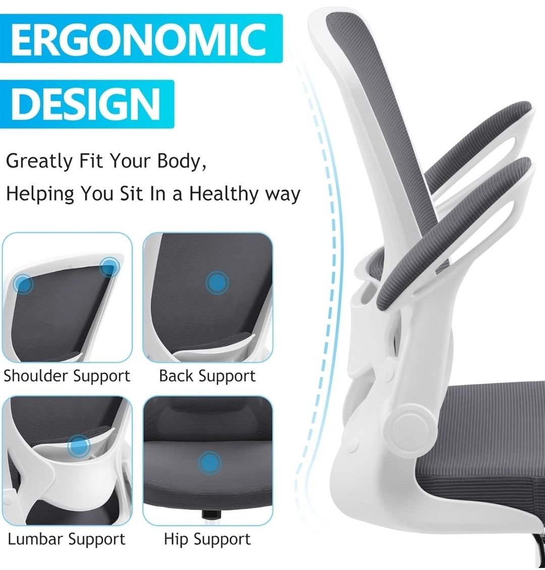 ergonomiczne krzesło do biurka ze składanymi podłokietnikami, obrotowe