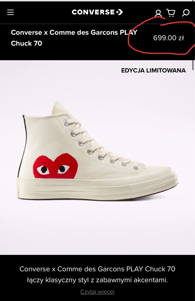 Converse Comme des Garcons Play beżowe r.37 jak nowe trampki buty