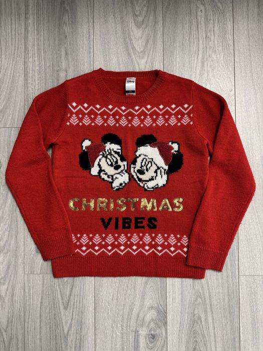 Светр Мінні, Міккі Маус, 146, 152,158різдвяно-новорічний принт